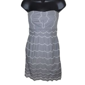 J. Crew strapless scalloped gray eyelet cotton dress size 8